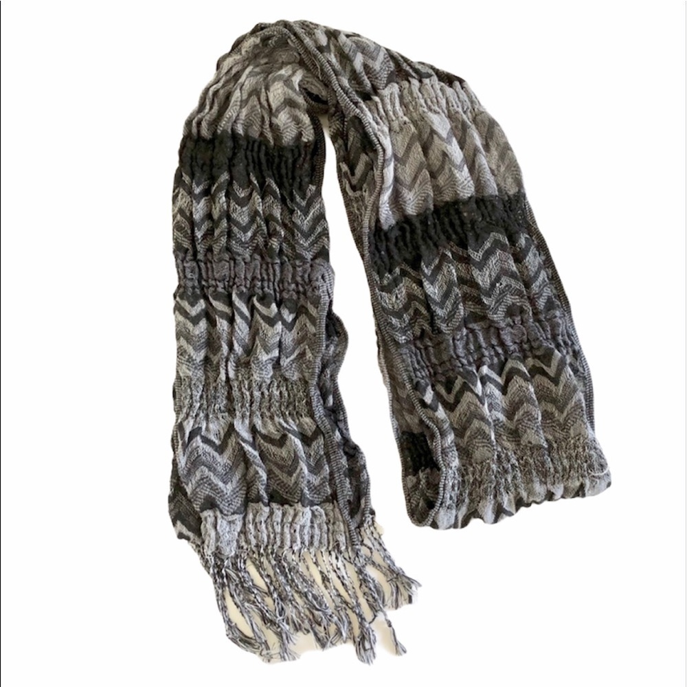 Gray & Black Knitted Scarf with Fringe - Picture 1 of 6